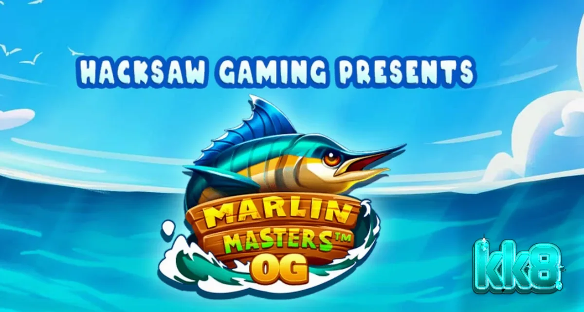 Tangkapan layar gameplay slot Marlin Masters OG menampilkan simbol ikan marlin, nelayan, dan gulungan yang cerah.